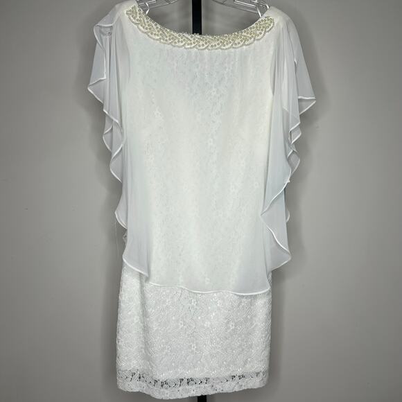 Studio‎ One New York Dress-Size 4-NWT,white cape lace lined chiffon formal guest - Picture 1 of 10